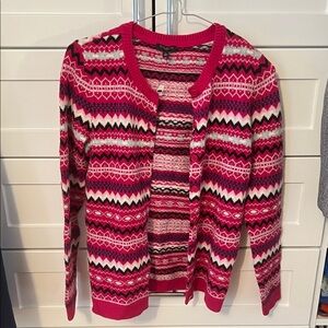 Talbots Vibrant Pink and Black Patterned Cardigan